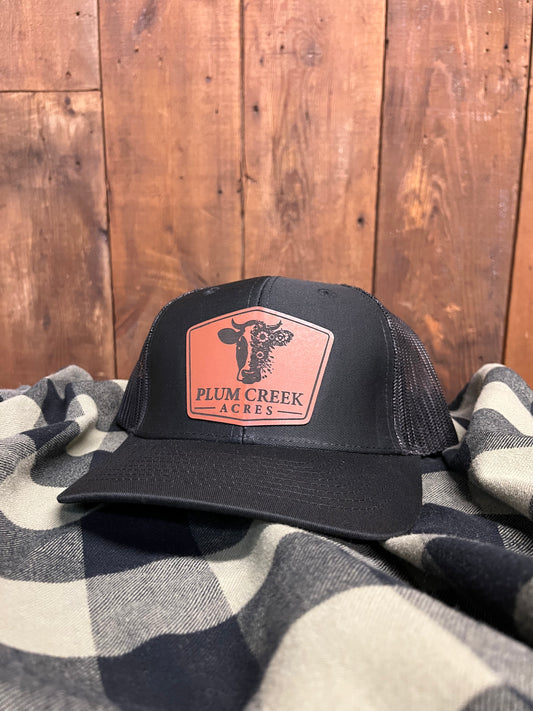 Black PCA Logo Leather Patch Hat